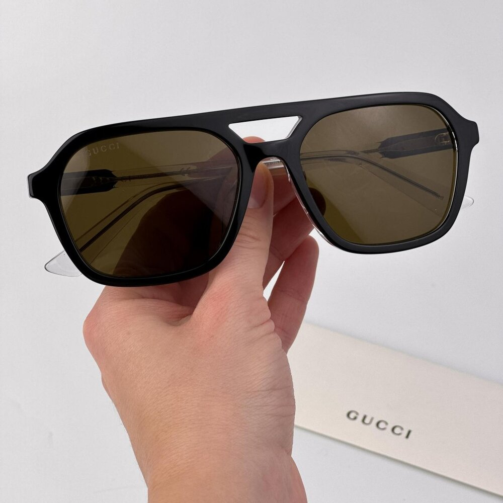 Gucci GG1823SA 003 Sunglasses – Black Pilot Frame with Brown Lenses